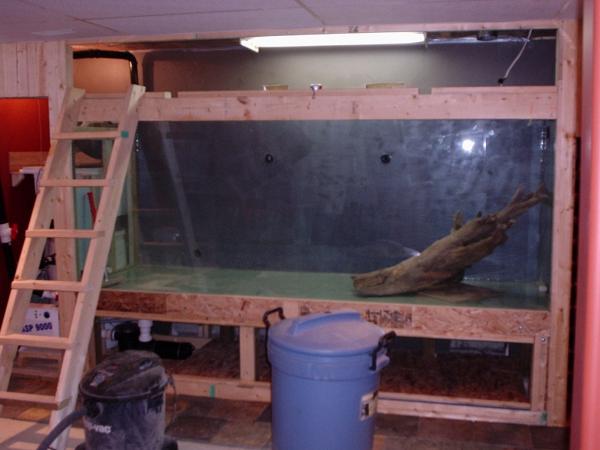 3. A chunk of driftwood, and about 3" of sand is what I placed in it after testing the strength and watertightness. I had to build a ladder to get in and out. I had a minor leak on a bottom seam, which turned into a major after the pressure increased with volume. The leak was sealed after it was drained and dried.