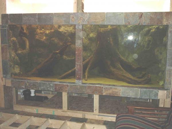 22. I started finishing the exterior of the aquarium after I added the substrate. I figured a nice slate finish would look great, and the aquarium sat and cycled for weeks.