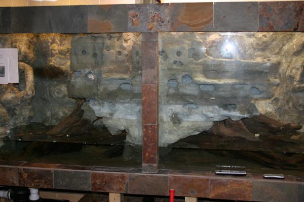 28 I completed the center pillar and secured it on the bottom and top. Due to its buoyancy, I built braces across the top to keep it underwater.